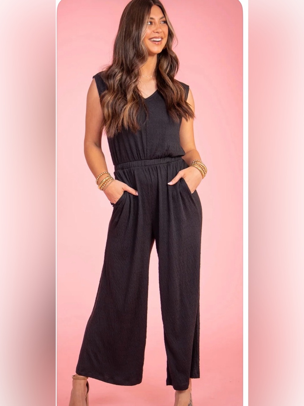 NWOT Z Supply “Lunch Date Pucker” Sleeveless Black Wide-Leg Jumpsuit